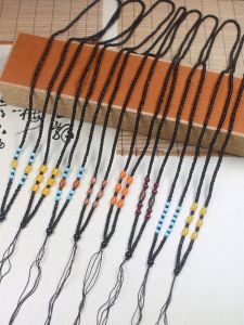 Hand-Woven 3mm Straight String Black Glass round Beads Pendant Rope Long Sweater Chain Safety Buckle Lanyard Jade Pendant