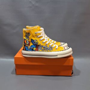 SEPATU CNVRS 70S HIGH X KAWS COMPANION JILID 2 KUNING MOTIF KARAKTER 36-43 SNEAKERS YELLOW SUN FLOWERS