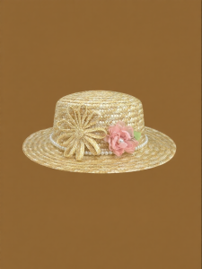 Vintage Elegance Floral Pearl Straw Hat for Sun Protection in Spring and Summer