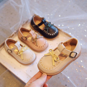 Giày Da Bé Gái Quai Dán Đính Nơ Đế Mềm - Giày Búp Bê Xinh Xắn Cho Bé Từ 1 - 5 Tuổi