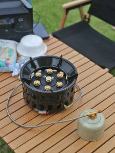 Portable Outdoor Gas Stove Brothers Team Card Type Large Power Camping Cooking Utensils Seven Star Powerful Stove Plastic Body Enamel Grill