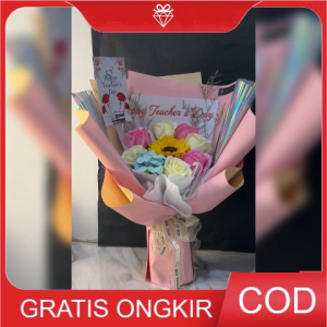 Buket Bunga Mix Kado Hari Guru Nasional - Hadiah Bunga Mawar - Hampers Souvenir Teachers Day HTD003
