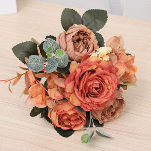 Autumn Rose Artificial Flowers Retro Bride Bouquet Hydrangea Fake Floral Home Wedding Decor Garden Christmas Party Accessories