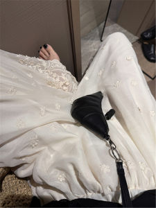 QIAONIAOGE | Heavy Embroidery Lace Hollow Out Hem Wide Leg Pants Women Summer Thin Loose Drapey Small Size Casual Nine Point Skirt Pants