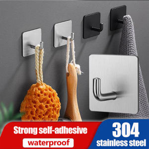 【Swan Home】10PCS Stainless Steel Hook Adhesive Wall Hook Towel Robe Rack for Bathroom Kitchen Garage Heavy Duty Wall Mounted Hangers Home Accessories