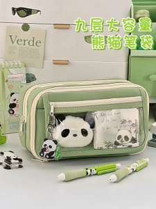 HMHL- 5/9Layered Pencil Bags Simple Large Capacity Pencil Case Morandi Color Multi-function Protable Pencil Box Waterproof Students Stationery Bag