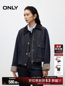 Only2025 Winter New Style Loose Fit Shoulder Insert Denim Jacket Womens Turn-down Collar Pocket Detail Color Block Corduroy Coat