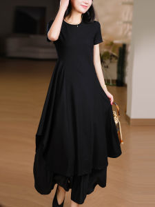 XIAOER | Multi-panel Heavy Work Craftsmanship Slim Waist Fitted Short Sleeves Dress