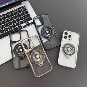 Kasing Retro Metalik & Penghias Rotasi untuk iPhone 11-15 Pro Max