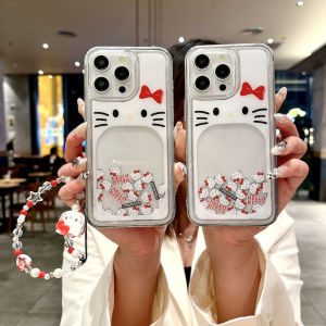 Case For iPhone 16ProMax 15Pro 14Pro 13ProMax iPhone11 Transparent Flowing glitter Cute KittyT Cat Phone Casing 16Plus