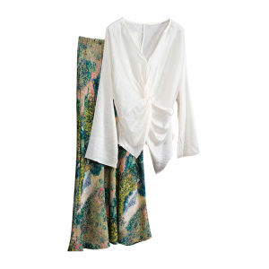 Pearl Finish Knot Front Bell Sleeve Shirt