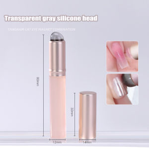 Jelly Pink Silicone Nail Art Brush Reusable Soft Q-Elastic Smudge Stick for Powder Pigment Applying Manicure Tool with Mirror