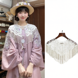 Wo Tion | White Pearls Tassels New Chinese Style Shawl