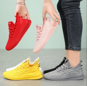 Womens Solid Color Sneakers Breathable Knit Lace Up Outdoor Shoes Comfortable Low Top Sport Shoes