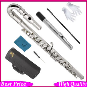 SLADE Silver Plated Bent Tube Flute Childrens Flute Double Head 16-Hole Silver-Plated Bent Tube Flute with Parts