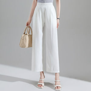 plus Size Womens Summer Thin High Waist Drapey Casual Wide Leg Pants Suit Casual Straight Cut Loose Nine Point Trousers