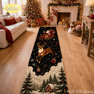 VIKAMA Santas Sleigh Reindeer Rectangular Rug Soft Non-Slip Hallway Rug Entryway Holiday Decor Mat Home Decor