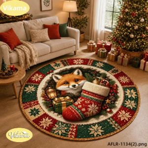 VIKAMA 3D Snowy Cabin Thảm Tròn Thảm Nỉ Chống Trượt Mùa Đông Họa Tiết Nhà Cửa Cho Phòng Khách Phòng Ngủ Mềm Mại Dễ Chăm Sóc Thảm Trải Sàn