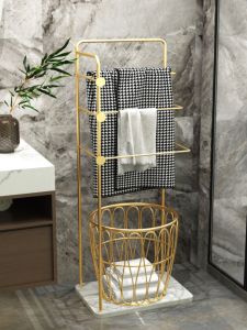 Luxury Bathroom Towel Rack Iron Art Floor Standing Modern Bathroom Storage Shelf Laundry Basket Rack Nordic Style Home Organizer