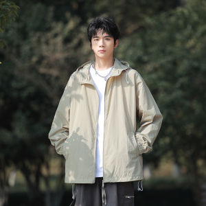 Mens Summer UV Protection Ice Silk Fishing Jacket Loose Fit Straight Hem Simple Style Ultra-Thin Nylon Fiber Hooded Zipper Closure Outerwear