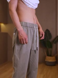 Summer Cropped Pants for Men Cotton Casual Pants Mens Loose Fitting Straight Trousers Quick Drying 9/10 Long Pants