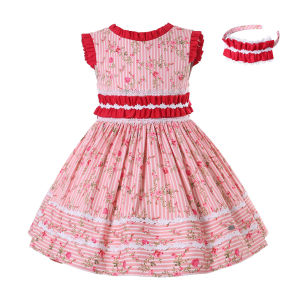 Pettigirl Summer Cute Pink Floral Ruffle Lace Prom Princess Dresses for Baby Girls Kids Children Wedding Outfit 2 to 12Yrs