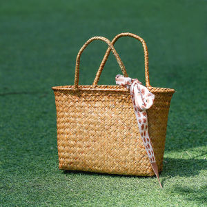 Túi Xách Tay Đan Cói Đan Tết Thủ Công Rong Biển Đồ Trang Trí Cắm Hoa Giỏ Quà Trang Trí Văn Nghệ Cổ Điển Giỏ Hoa Giỏ Mua Hàng