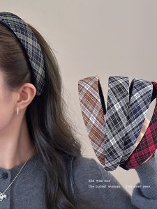 Early Autumn Retro Plaid Hairband Womens Beauty Hair Accessories Wide Edge Headwear Face Slimming Hair Ties Hair Bundling Decorations