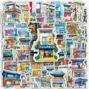 Sticker S31 สติกเกอร์ ภาพวาดบ้านญี่ปุ่น กันน้ำ สำหรับตกแต่ง งาน DIY จำนวน 50 ชิ้น
