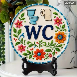 2D Elegant Toilet Flower Round Wooden Disc Bathroom Decoration Hotel Sign Wood Circular Plaque Wall Art Decoration Creative Gift