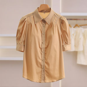 Casual Single Button Notched Collar Short Sleeve Shirt