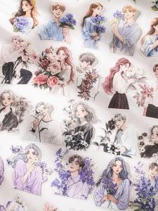 Korean Style PET Character Stickers Fresh Floral Boy Girl Romantic Scenery Scrapbooking Background Material Paper Crafts