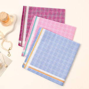 3Pcs Womens Pure Cotton Plaid Handkerchief Contrasting Color Matching Thin Wipe Soft Sweat Hand Towel 43cm