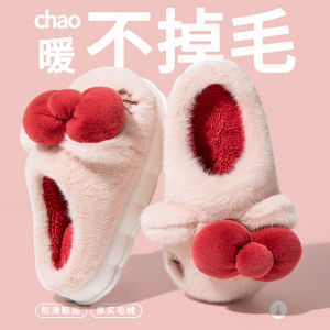 Dép Bông Dễ Thương Cho Nữ 2025 Dép Lông Cừu Ấm Áp Trong Nhà Có Thắt Lưng Thắt Nút Bướm Mùa Thu Đông Dép Lông Cừu Bằng Vải Cotton