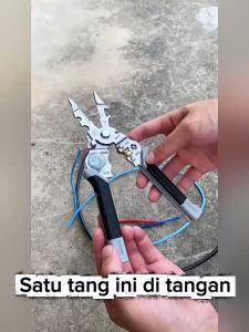 TOOLS Tang Multifungsi 14 in 1 Tespen Bulat Pengupas Dekrustasi Anti Shock Bahan Krom dengan Fungsi Pengukuran Arus Listrik