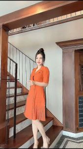 Đầm cổ vét phối dập li sang trọng D062- Khánh Linh Style - Lady Fashion
