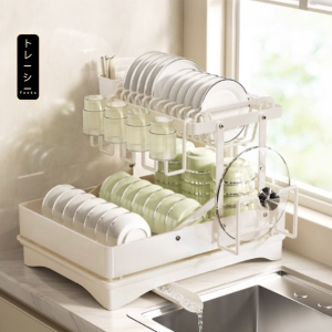 Kệ úp chén và bát đĩa 2 tầng gấp gọn có khay giá úp bát và để đĩa chén thép carbon chống gỉ