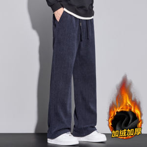 Quần Nhung Kẻ Nam Ống Rộng Ấm Áp Mùa Thu Đông Quần Dài Thường Ngày Rộng Rãi Thoải Mái Phong Cách Mỹ Quần Dài