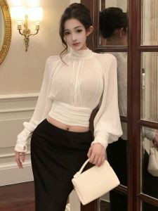 GUZILIAN | French Stylish Temperament Design Lantern Sleeve Blouse and Skirt Set