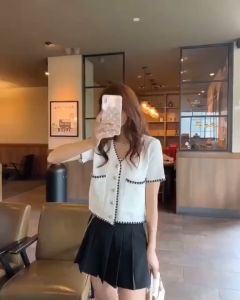 ÁO LEN CARDIGAN PHỐI VIỀN 2 TÚI TRƯỚC phong cách tiểu thư sang chảnh LCXA178