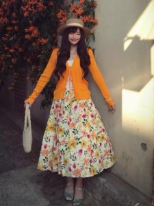 XUECAIQI | Youthful Vacation Orange Floral Printed Outfit