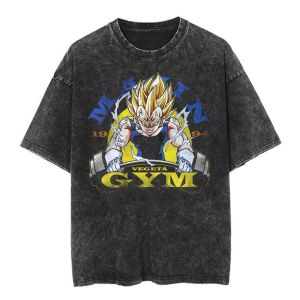 Bandai | New Dragon Ball Anime Cartoon Printed Water Washed Vintage Short Sleeved T-shirt for Men and Women Loose Casual Sports