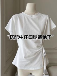 Chic White Short-Sleeve T-Shirt Korean Style Womens Fashion Summer SlimFit Zipper Design Breathable MoistureWicking Tee