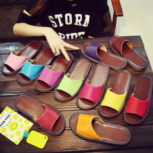 Easy to Clean Beauty Salon Slippers Womens Summer Wooden Floor Guest Large Size Try-On Room Indoor Home Use Leather Slippers