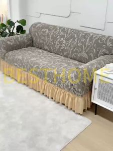1/2/3 Seater Skirt Sofa Cover Stretchable Jacquard Sofa Cover with Skirt High Elasticity Thicken Sofa Slipcover