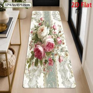 VIKAMA Retro Rose Kitchen Carpet Non slip Washable Floor Mat Kitchen Laundry Room Bedroom Home Decoration