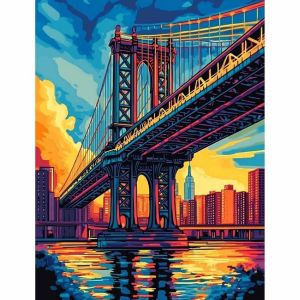 KAYOU | Bộ Tranh Tô Màu Theo Số Dành Cho Người Lớn Người Mới Bắt Đầu Kích Thước 40x50CM Tranh Vẽ Cầu Manhattan Tranh Vẽ Trên Vải Bố Tự Làm Tranh Trang Trí Tường Nhà Quà Tặng Thủ Công