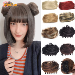 MEIFAN Synthetic Claw Chignon Hair Bow Little Hair Bun Donut Messy Scrunchies Wrap Around Ponytail Extension for Women