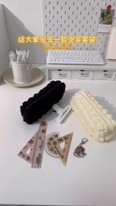 Cute Cream Puff Pencil Case School Stationery Bag Zipper Pen Bags for Girls Kids Kawaii Pen Holder Organizer