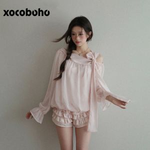 xocoboho | Elegant Pink Off-Shoulder Blouse